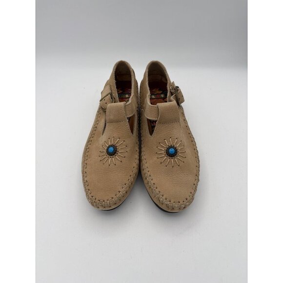 Vintage Hush Puppies Womens Leather Embroidered Moccasin Flats Size 5M Beige - Picture 2 of 5